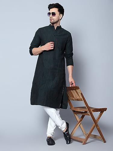 Image of LATEST CHIKAN Men's Cotton Regular Textured Long Kurta Full Sleeves - Casual Ethnic Wear
