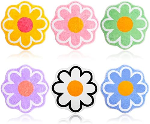 Haull 6 Pcs Cute Bath Mat 16 Inch Soft Flower Floor Mat Bathroom Non Slip Absorbent Bathroom Mat Washable Cute Bathroom Rugs Flower Bath Mat for Entrance Bedroom Kitchen Bathroom Toilet Floors