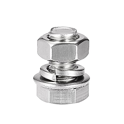 Image of uxcell M8 x 16mm Hex Head Screws Bolts, Nuts, Flat & Lock Washers Kits, 304 Stainless Steel Fully Thread Hexagon Bolts 4 Sets