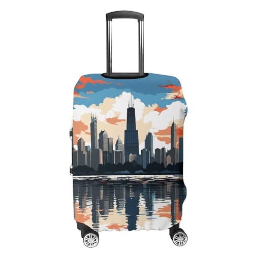 Carry on Luggage Cover Chicago Skyline Suitcase Covers for Luggages Tsa Approved Travel Luggage Sleeve Protector Elastic Suitcase Protector Anti-Scratch Washable Fits 19-30 Inch Case -XL4