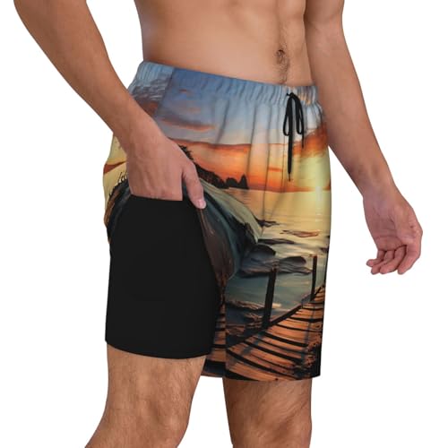 Men's Swim Trunks Quick Dry Board Shorts Seascape Sunset Ocean Beach Beach Shorts with Pocket Bathing Suits for Men2