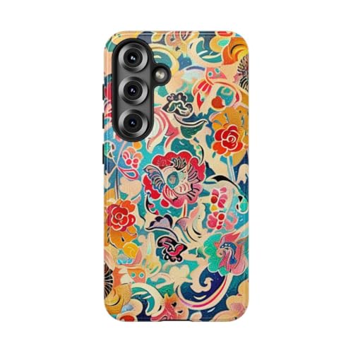 Coque Samsung S25 anti-rayures rigide brillante bleue à fleurs