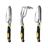 Dorathye Garden Tool Set, 3 Piece Heavy Duty Cast-Aluminum Heads Gardening Kit with Soft Rubberized Non-Slip Handle - Trowel,Transplant Trowel and Cultivator Hand Rake - Garden Gifts for Parents