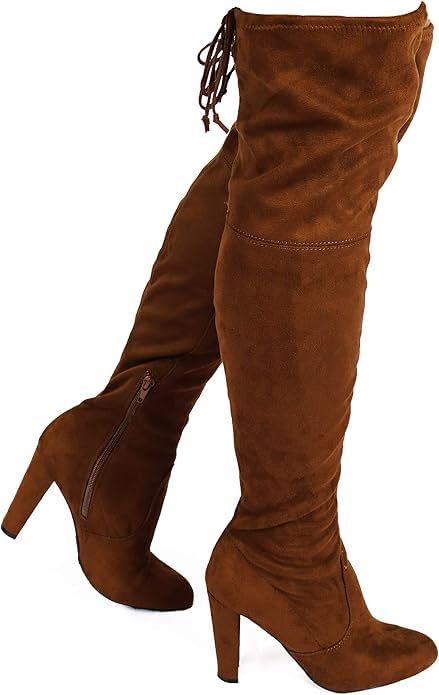 Wild Diva Amaya-01 Womens Thigh High Sexy Over The Knee Pullon Trendy Comfortable Chunky High Heel Boots Brown