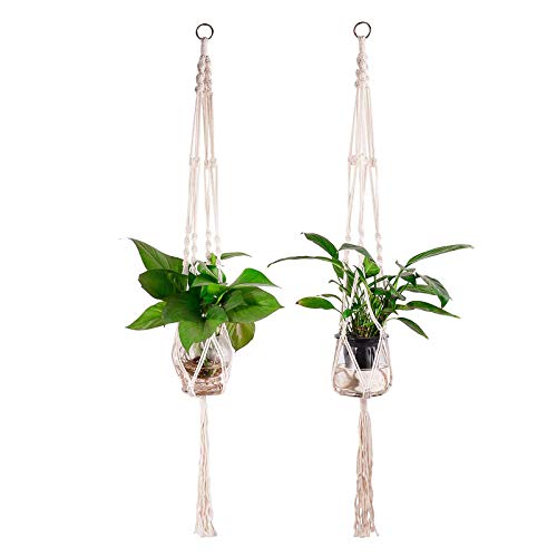 Preisvergleich Produktbild Colmanda Blumentopf Makramee, 2 Stück Makramee Blumenampel Blumenhänger Pflanzenaufhänger Pflanzen Halter Aufhänger Boho Deko für Innen Balkon Garten Decken Wanddekoration