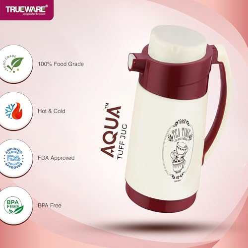 Image of Trueware Aqua Jug Insulated Flask -1500 Ml | Insulated Tea Pot Kettle Inner Steel Outer Plastic | Hot & Cold | Food Grade Plastic | Lightweight BPA-Free | Wide Mouth Design | Ideal for Office, Travel
