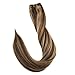 Surprise 20 Inch Real Remy Human Hair Extensions Double Wefted Hair Weft Bundle Extensions Real Hair Balayage Hair Color #4 Medium Brown And #27 Honey Blonde 100g Per Bundle