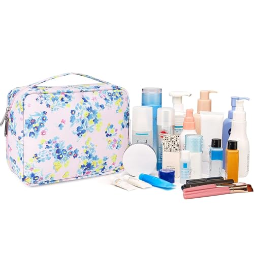 Image of Hanging Travel Toiletry Bag Cosmetic Make up Organizer for Women and Girls Waterproof (Pink Flower)