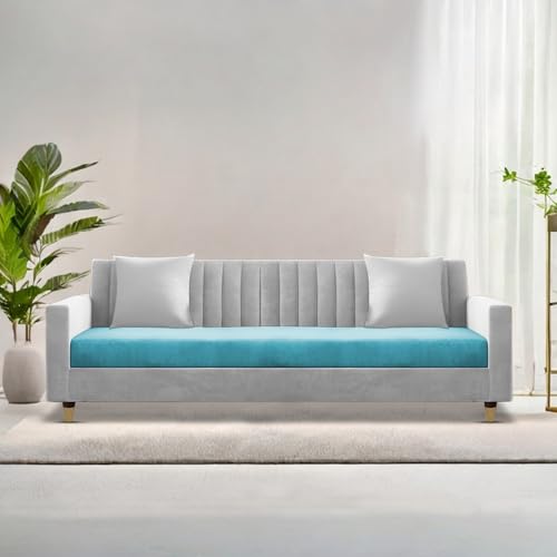 Image of Casaliving Garcia 3 Seater Sofa Set for Living Room (Turquise Grey Colour) Premium Fabric Sofa