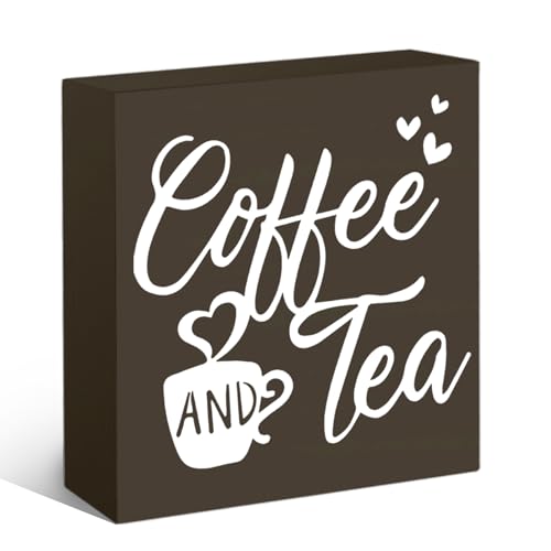 Coffee And Tea Station Sign Decorations For Bar Gifts For Coffee Lovers Tea Bar Accessories Office Pantry Signs Decor Tabletop Decorative Wood Box Sign