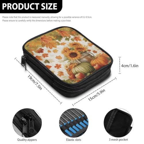 Image of Vanideaoty Pumpkin Crochet Hook Case Autumn Knitting Needle Storage | with Web Pockets for Home Park, Portable, Hand Washable, Autumn Gifts