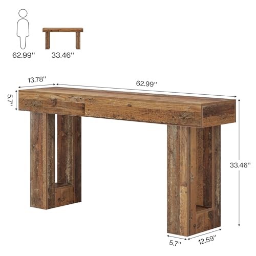 Tribesigns 63-Inch Long Console Table, Wooden Rectangular Sofa Table Behind The Couch, Farmhouse Entryway Table for Entrance, Hallway, Living Room (Mix Brown)