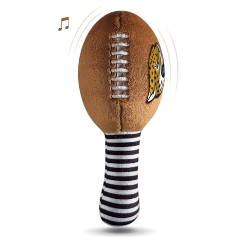 Image of Jacksonville Jaguars Plush Football Rattle by Smilo - Officially Licensed NFL Baby Rattle Toy - Soft Baby Rattle with Bell - for Babies and Toddlers from 3 Months