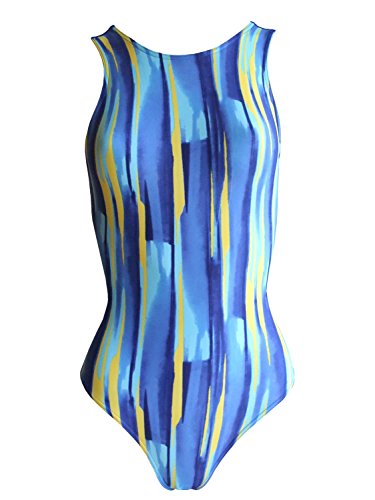 Solaire Maillot de bain avec dos Fermeture Éclair, doublés Dry Weave Bleu/turquoise/jaune - Bleu - 34