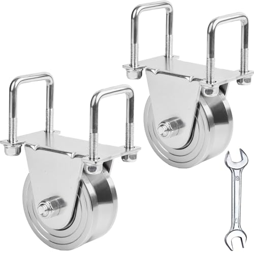 2 Pack 4" V-Groove Wheels with Double Sealed Bearings Heavy-Duty Solid Steel Bolted External Mount Bracket, for Inverted V-Shape Rolling Track Gates, up to 3500 lbs Capacity No Welding