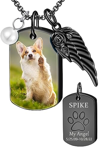 Fanery Sue Personalized Pet Urn Necklace for Dog Cat Ashes Cremation Pet Memorial Customized Photo Text Engraving Pendant Keepsake Funeral Jewelry (Black)