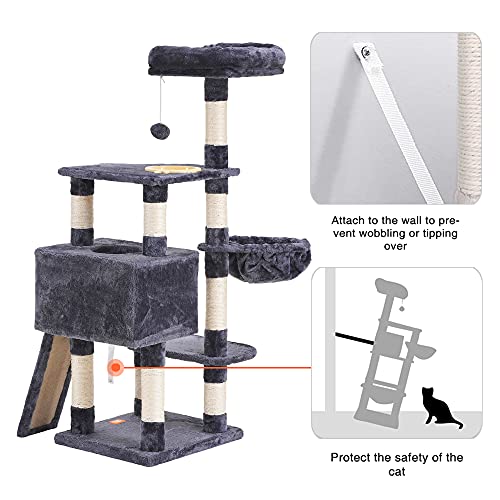 Heybly Cat Tree Cat Tower for Indoor Cats Multi-Level Cat Furniture Condo with Feeding Bowl and Scratching Board Smoky… - Image 7