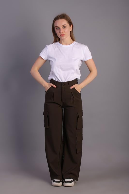 Image of HIGH Buy Women Korean 5 Pocket Cargo Comfort and Styles Baggy Super Lycra Pants for Women and Girls - Perfect High Waist Trousers for Women