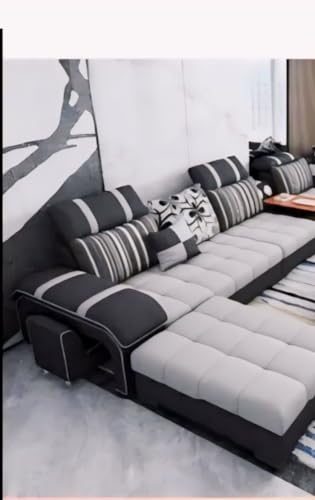 Image of Torque Galster 12 Seater Sofa Set for Living Room (Purple) | Interchangeable U Shape Sectional Sofa with Cup Holder & Storage | Solid Wood Frame & High-Density Supersoft Foam | Includes Puffy & Stool