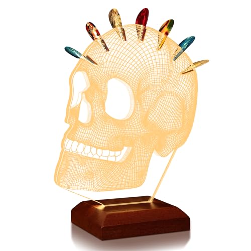 CoolGift Mart Light Up Guitar Pick Holder, Acrylic Skull Pick Holder with Wooden Base for Picks Storage and Display, Gift for Guitar Players Guitarists