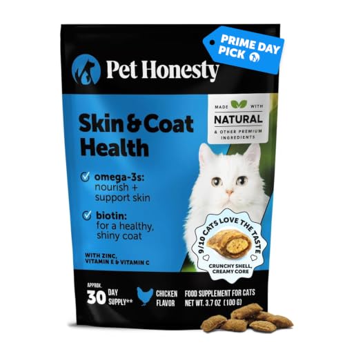 Cat Skin & Coat Supplement Crunchy Creamy Chews - Salmon Oil for Cats Omega 3 Itchy Dry Skin Relief...
