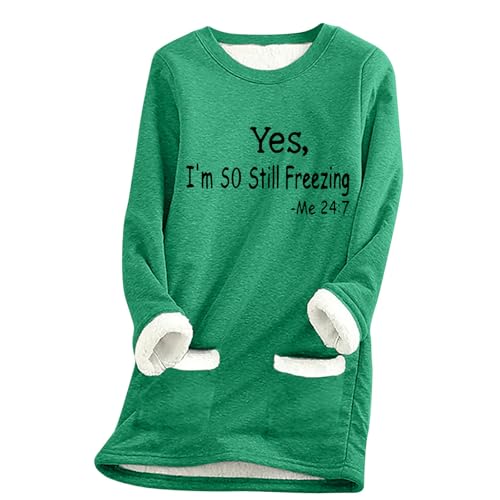 Dyhxuan Sudadera de forro polar con estampado de letras para mujer, suéter de invierno con forro cálido y cuello redondo grueso de felpa para otoño e invierno, sudadera de manga larga, cómoda sudadera