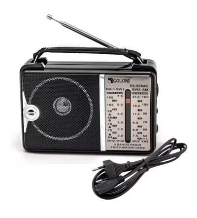 راديو جولون كهربائي صغير محمول كلاسيكي يعمل على الكهرباء والبطاريات و4 نطاقات ايه ام واف ام وSW1 وSW2 RX-606