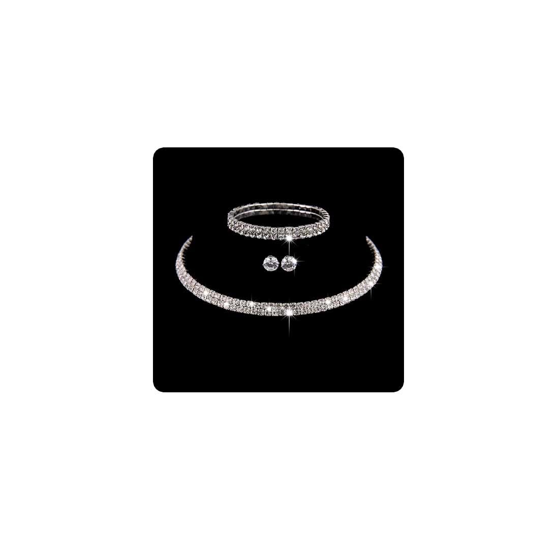 Wedity Nupcial Cristal Collar Pendientes de plata Pulsera Conjunto Boda Gargantilla Collares Joyería de boda para mujeres y niñas