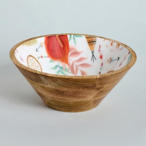 Image of SAAGA Mango Wood Salad Bowl for Kitchen - Decorative Bowl for Snacks, Noodles, Curries & Soup Serve-Ware - 10 Inch X 4 Inch, Burnt Sienna