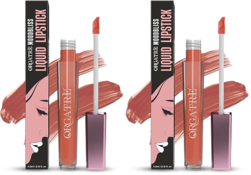 Image of Orgatre Moodbliss Liquid Lipstick | Waterproof, Long Lasting & Smudge Proof | Non-Drying, Lightweight & Highly Pigmented | Matte Finish | 4.5ml (Bricky Queen) (Pack of 2)