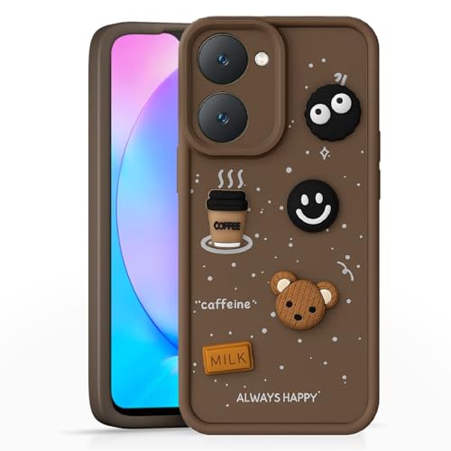 Image of Bintage Fun Ball | Taddy Cartoon 3D Smiley Coffee | Milk Case | Full Camera Protection Back Cover Compatible for Vivo V2351 / Y28s / Y28e / T3 Lite - Brown