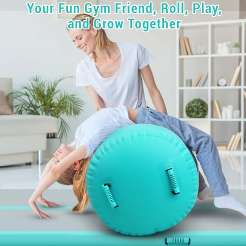 CZGBRO Gymnastics Barrel Air Roller NO Pump, Inflatable Tumbling Equipment Air Mat Octagon Mat for Backhandspring Training Cheerleading Home Use(Green,40 * 24inch) by CZGBRO - Image 3
