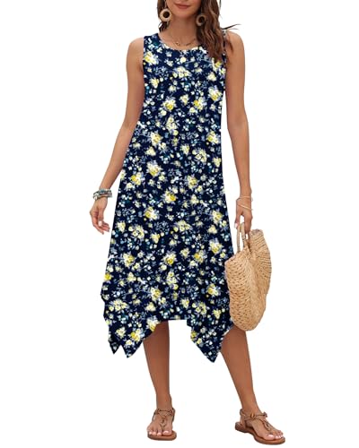 Image of AUSELILY Women's Summer Dresses Casual Sleeveless Midi Tank Beach Dress | Women's Asymmetrical Hem Sundress with Side Pockets, Great for Beach, Vacation & Daily Wear