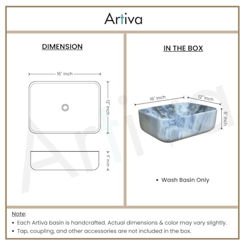 Image of Artiva Ceramic Wash Basin /Tabletop Washbasin For Bathroom,12 inchx16 inch /Small Countetop Bathroom Basin /Table Top Basin For Home,Office,Hotel /Rectangle Glossy Sink (Steel-Blue,12x16 Inch)