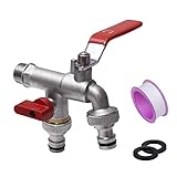  BOBOSP Universal Doppel Auslaufhahn für den Garten, 1/2 Zoll Wasserhahn Garten aus Messing, Doppel-Wasserhahn mit 1/2\'\' Einlass und 3/4\'\' Auslass, rost-und frostbeständiger, Rot