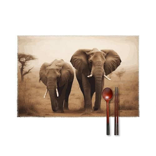 Sets de table lavables et infroissables motif éléphant en toile résistante x6