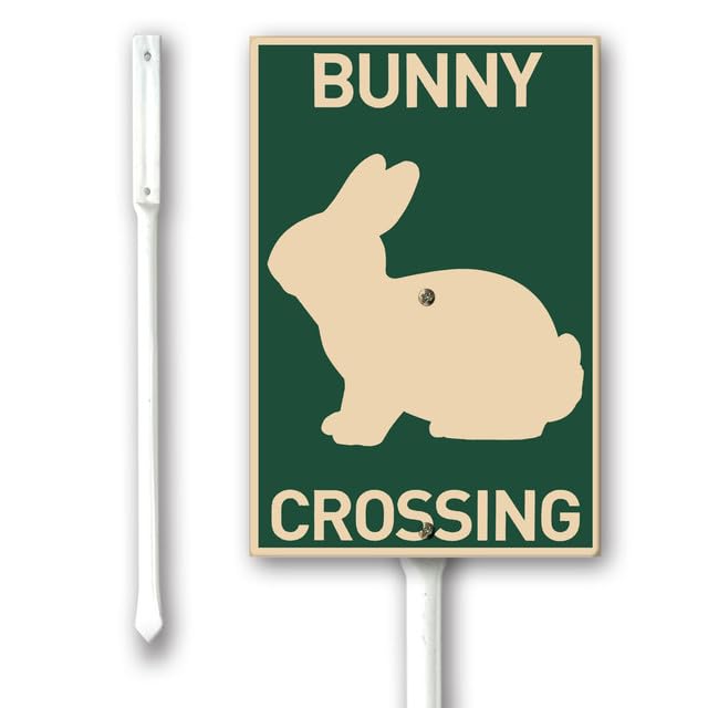 Geroclonup Funny Bunny Crossing Yard Metal Sign Yard Decor Plaque Decorations for Indoor Outdoor Private Property Decoration with Stakes 20x30cm