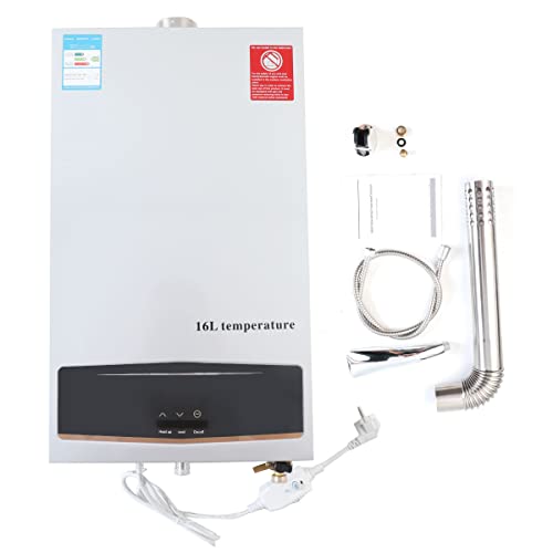 NICCOO Gas Durchlauferhitzer, 32KW 16L LPG Propangas Thermostat Warmwasserbereiter, Tankloser Sofort Flüssiggas durchlauferhitzer Kesselbrenner mit Duschkopf, für Dusche Badezimmer Warmwasser Indoor Cover