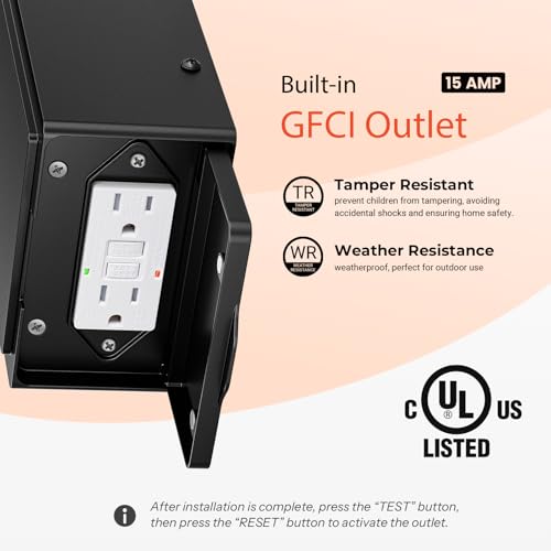 Image of Gleamz Porch Light with GFCI Outlet, Black Outdoor Wall Light with Outlet