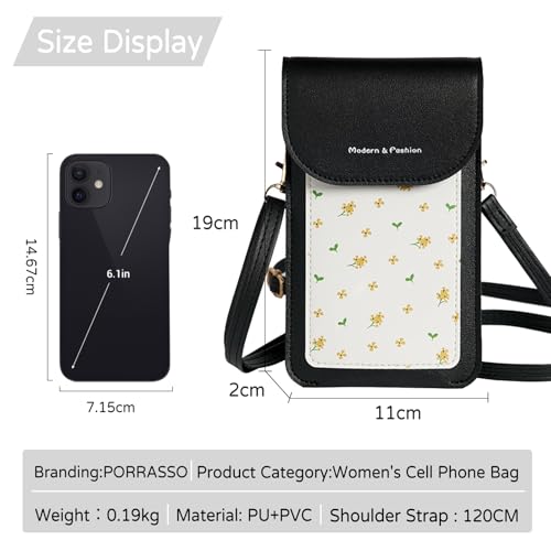PORRASSO Touch Screen Crossbody Phone Bag Women Shoulder Bag PU Phone Purse Satchel Wallet for Dating Shopping Traveling Black3