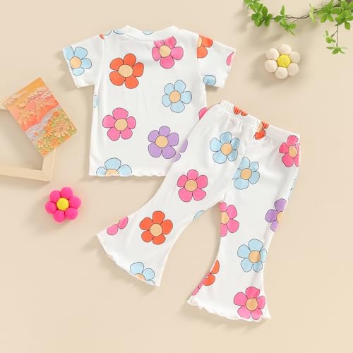Image of Ayalinggo Baby Girl Summer Outfits Short Sleeve Lettuce Trim Floral Tops + Shorts Set Infant Clothes