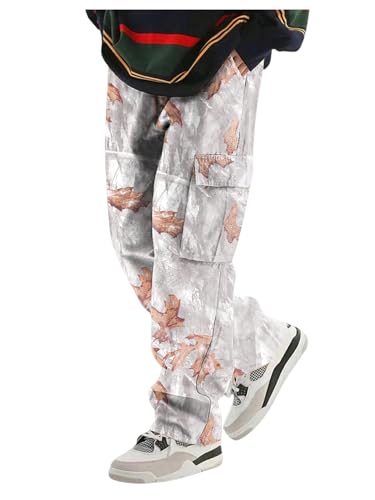 Boy's Camo Baggy Cargo Pants Flap Pocket Elastic Waist Pants Straight Leg Trousers