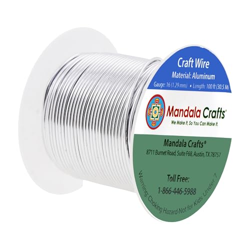 mandala crafts 16 gauge anodized aluminum craft wire for jewelry making - 100 ft colored flexible silver tone wire - bendable for bonsai armature crafting sculpting