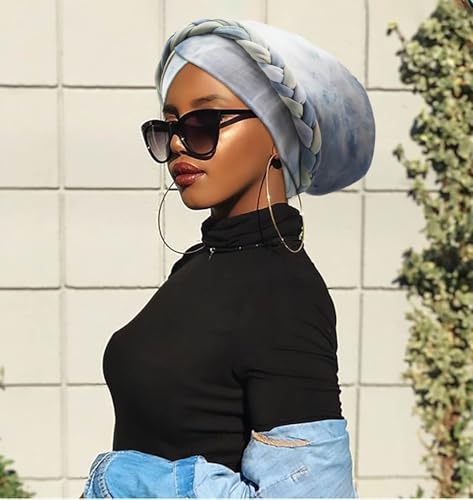 Image of DRESHOW Turban Pre-Tied Twisted Hat Thread African Head Wraps for Black Women Chemo Cancer Cap Braid Hair Cover