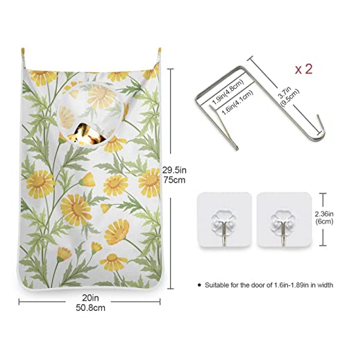 Ellitarr Hanging Laundry Hamper Bag Over The Door Laundry Hamper Wall Hamper With Stainless Steel Hooks For Dirty Clothes And Saving Space Large Size 29.5X20Inch 1Pcs Yellow Floral #TOP1