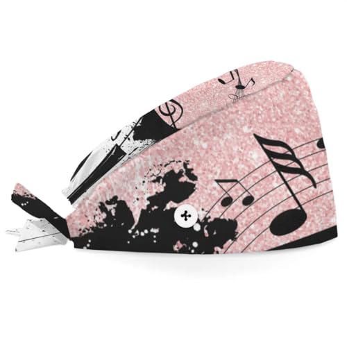 Mularoka Watercolor Piano Notes Working Caps with Button Sweatband Comfortable Adjustable Bouffant Hats Work Hat for Women Men