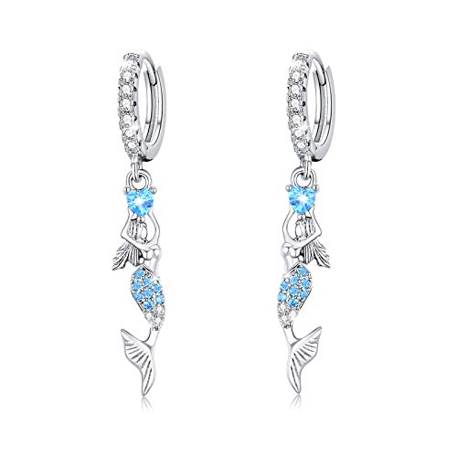 Mermaid Earrings, Mermaid Hoop Earrings 925 Sterling Silver Mermaid Huggies Mermaid Jewelry for Womenmaid Lover Gift (C-Mermaid Earrings)