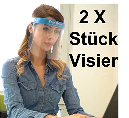 Preisvergleich Produktbild Karen 2X Stück Gesichtsschutz Zertifiziert Visier aus Kunststoff - Face Shield - Transparentes Gesichts Schutzschild mit Verstellbarem Gummiband für Männer Frauen - Blau - Made in Europe
