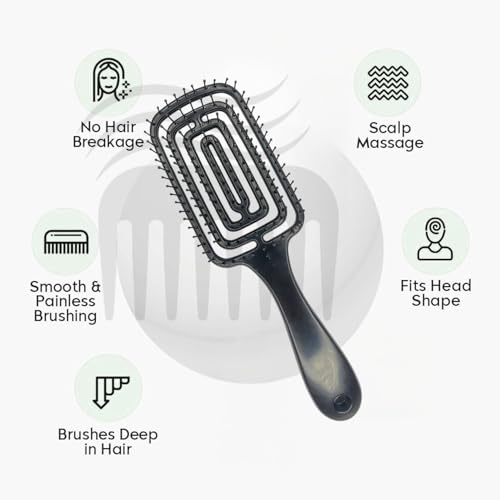 Image of Combelle Curved Vented Hair Brush, 21 cm, Black | Detangling Comb for Wet, Dry, Curly, Thick Hair | Faster Blow Drying, Anti-Frizz, Heat-Resistant for Women, Men & Kids (Multicolor)