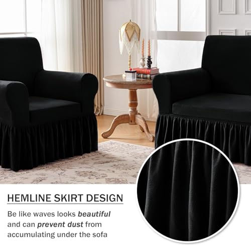 NICEEC Sofa Cover Thick Plush 1-Piece Warm Black Sofa Slipcover for Sofas Stretch Fluffy Couch Covers for Living Room Easy Fit Washable Soft Furniture Sofa Protector with Skirt - Image 4